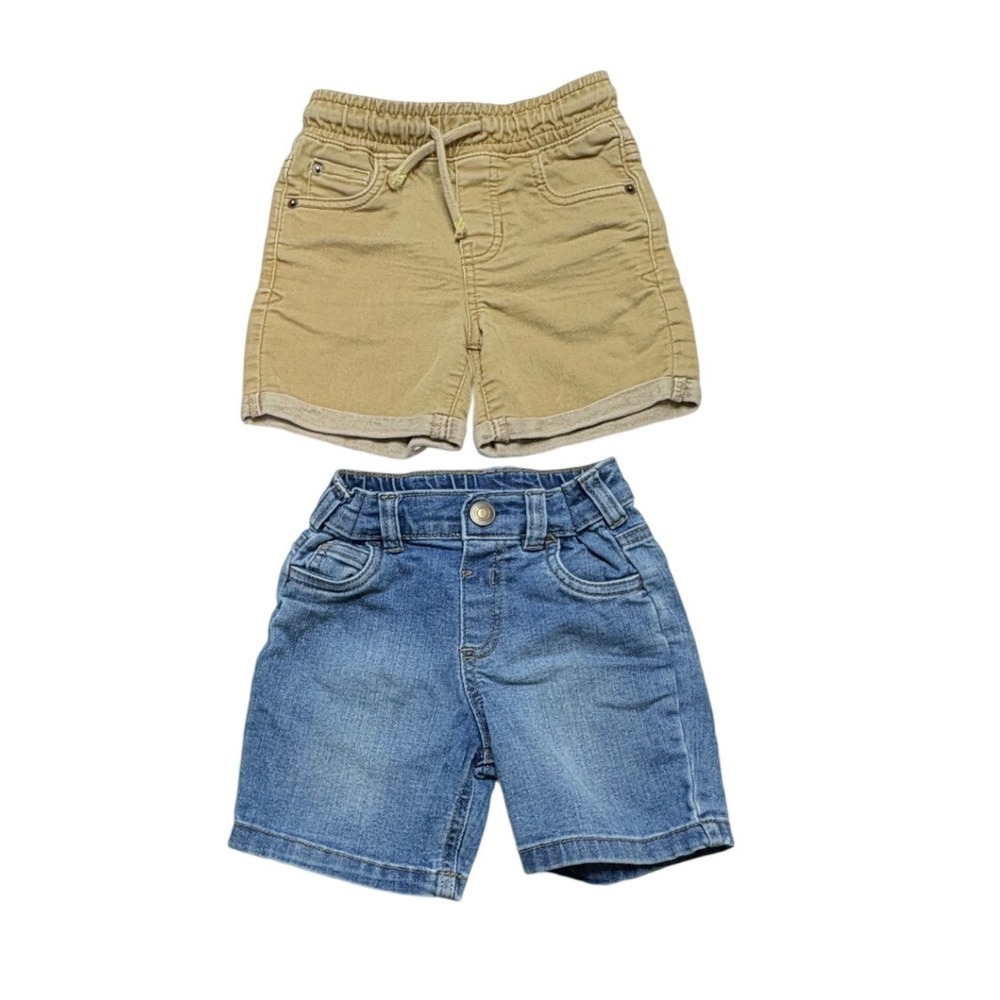 Garanimals Blue Jean Denim‎ Shorts + Cat & Jack Denim Tan Shorts Boys Toddler